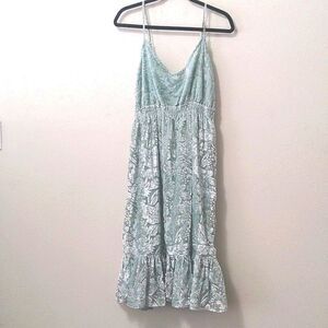 Anthropologie Hemant & Nandita Aqua Velvet and Gold Threaded Maxi Dress